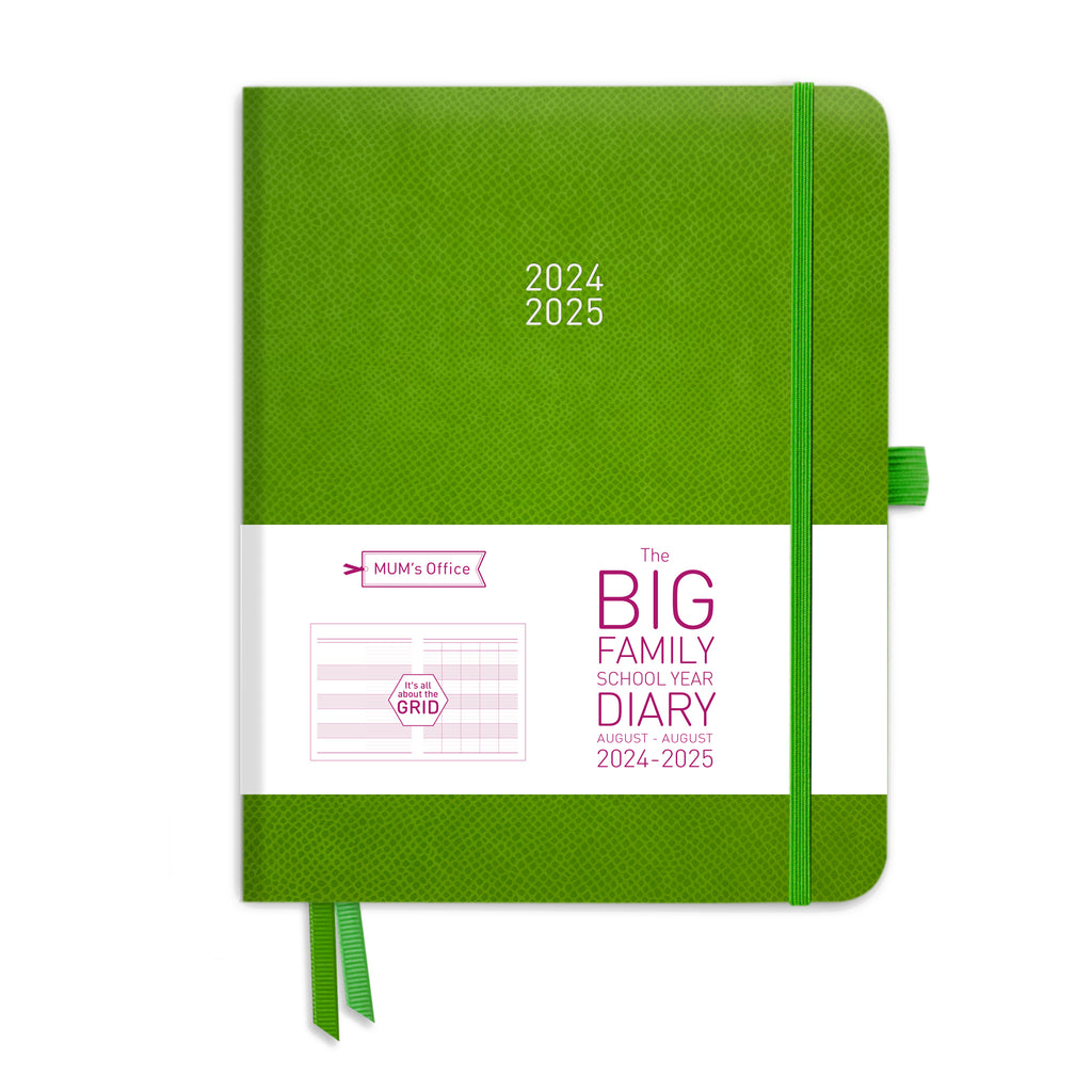 The BIG Family School Year Diary 2024-25: Green printed with PINK print