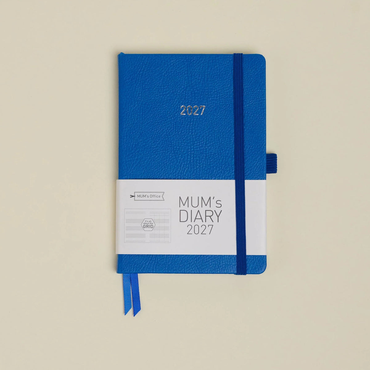 MUM's Diary 2027 in Cobalt, vegan leather cover, week-to-view with 4 column GRID layout
