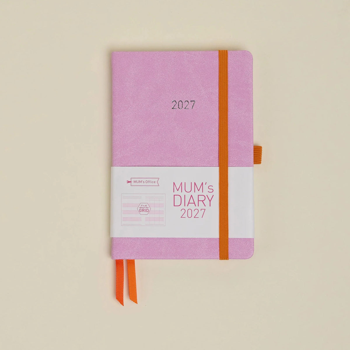 MUM's Diary 2027 in Lilac, vegan leather cover, week-to-view with 4 column GRID layout