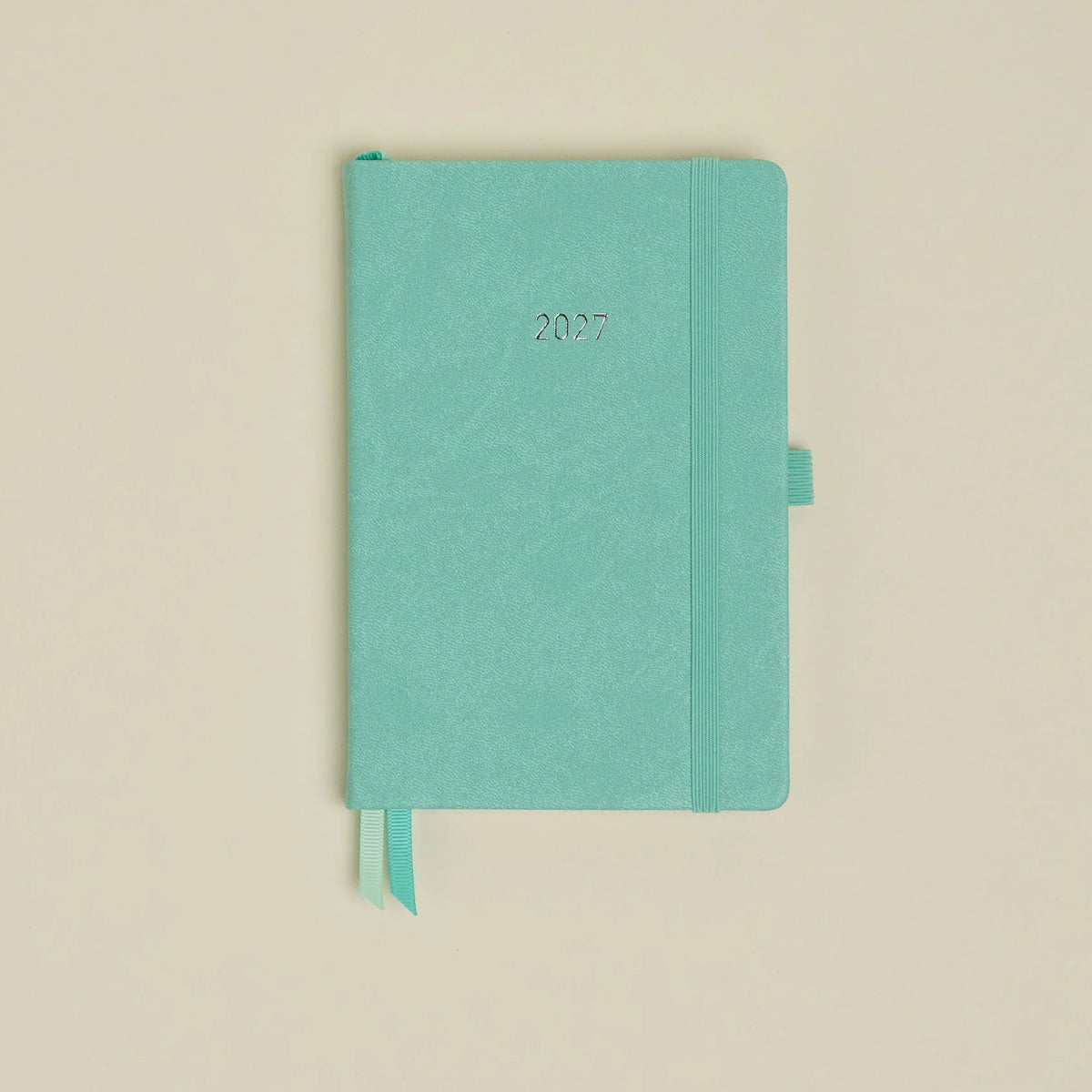 MUM's Diary 2027 in Sea Mist, vegan leather cover, week-to-view with 4 column GRID layout