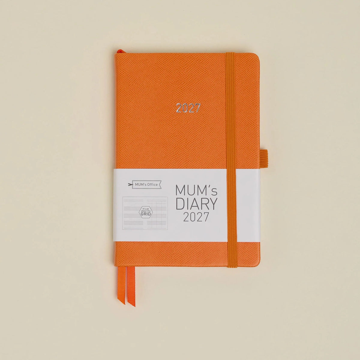 MUM's Diary 2027 in Satsuma, vegan leather cover, week-to-view with 4 column GRID layout