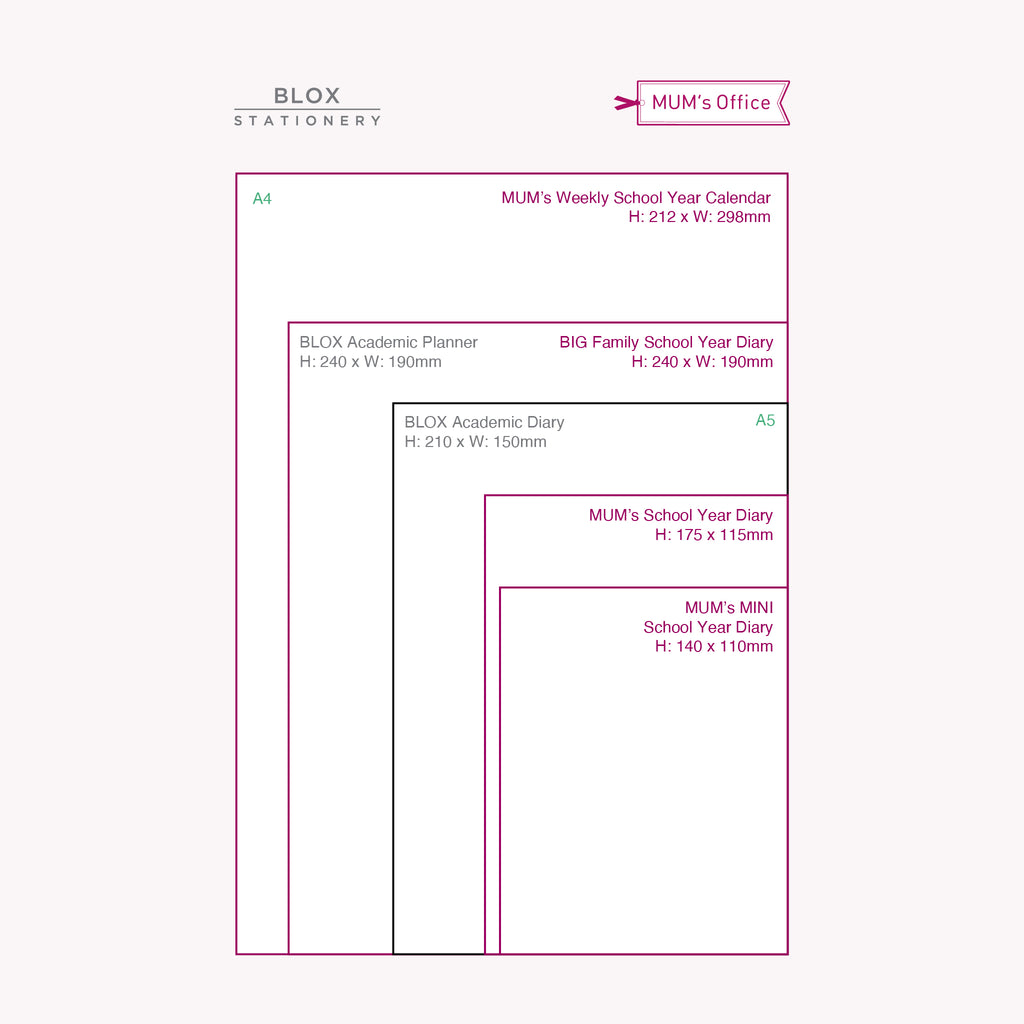 MUM's Office-BLOX Stationery: Size Guide