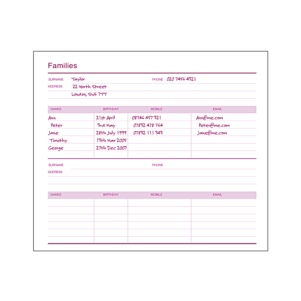The FAMILY Address Book: Example (Pink & Dove Grey)
