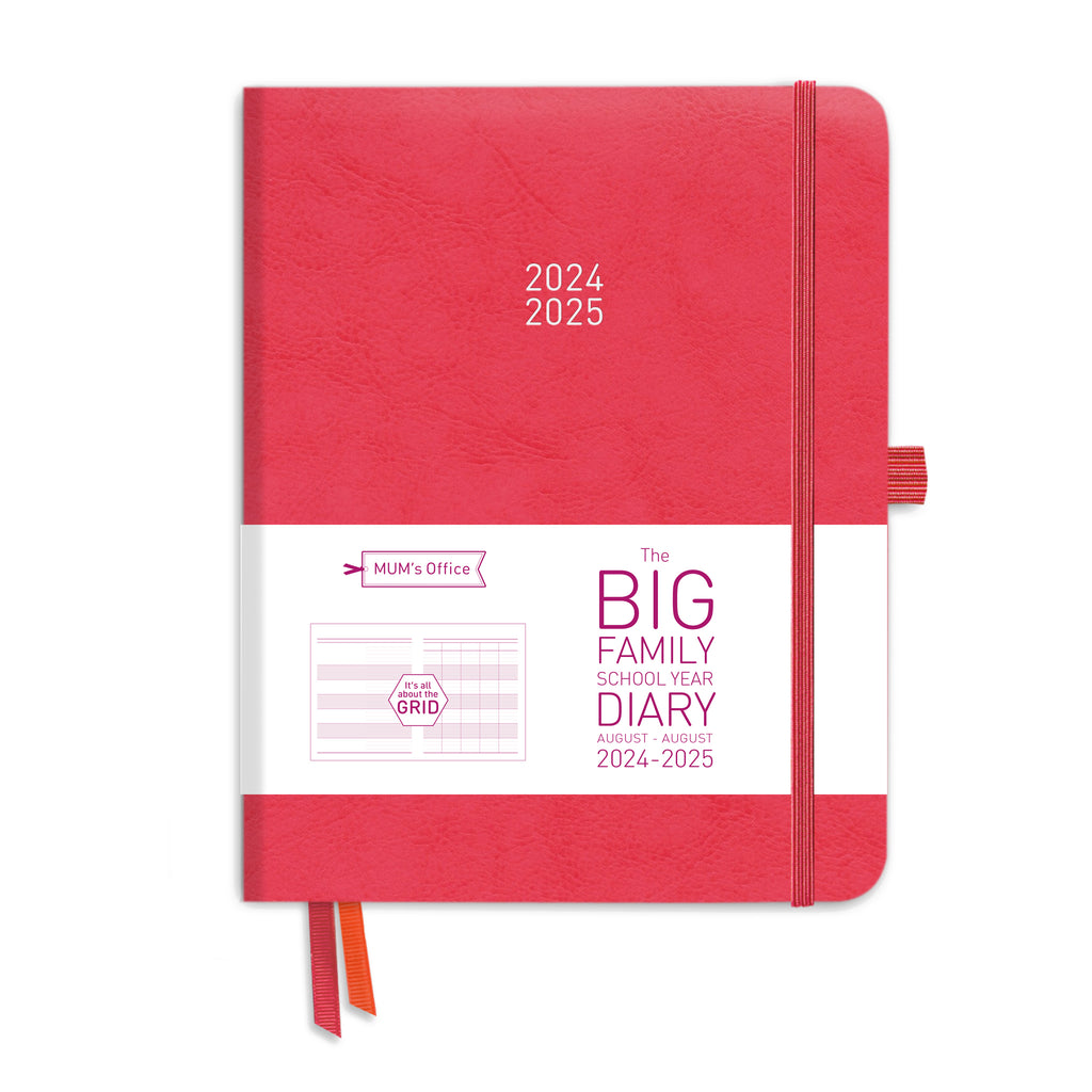 The BIG Family School Year Diary 2024-25: Coral printed with PINK print