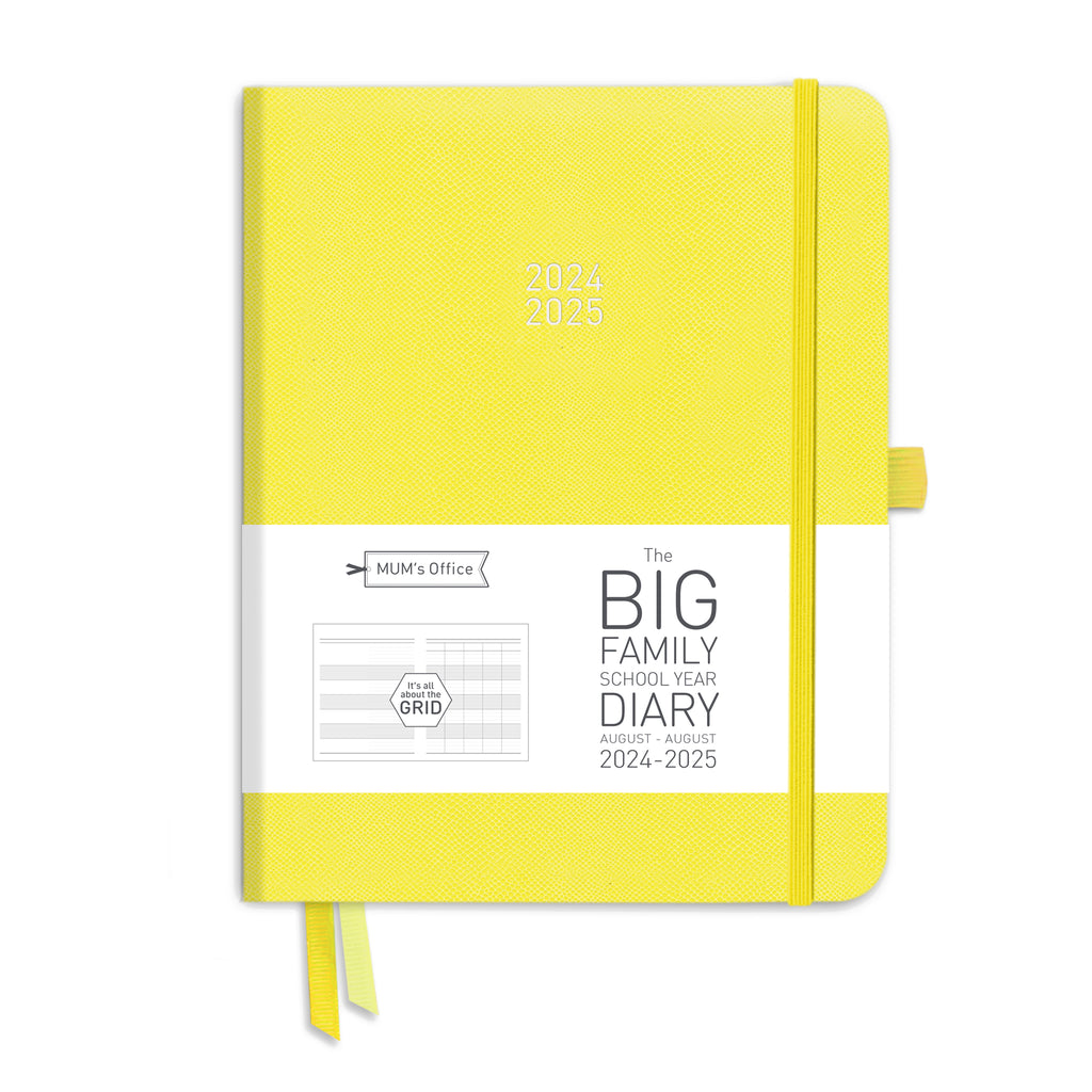 The BIG Family School Year Diary 2024-25: Lemon printed with GREY print