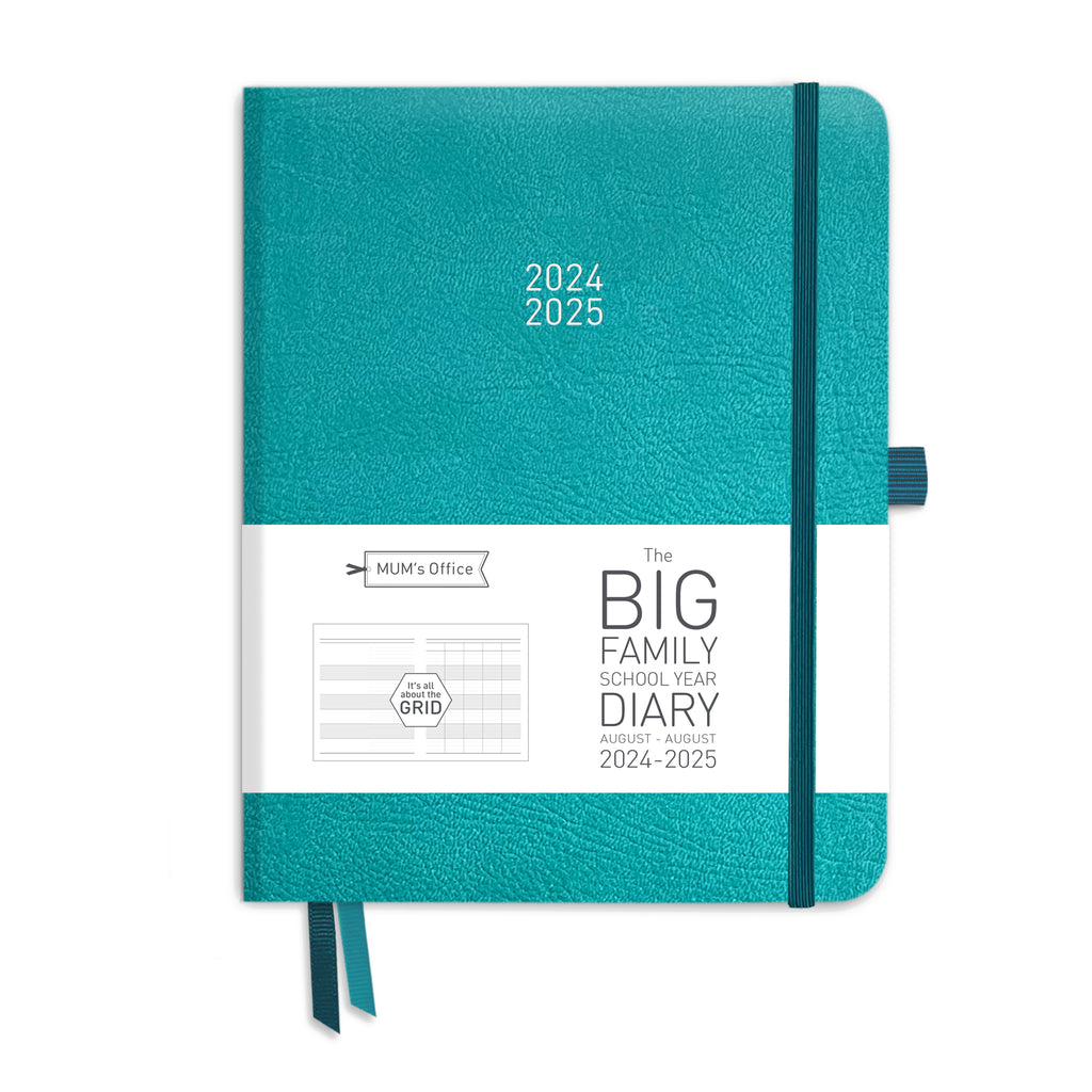 The BIG Family School Year Diary 2024-25: Peacock Blue printed with GREY print