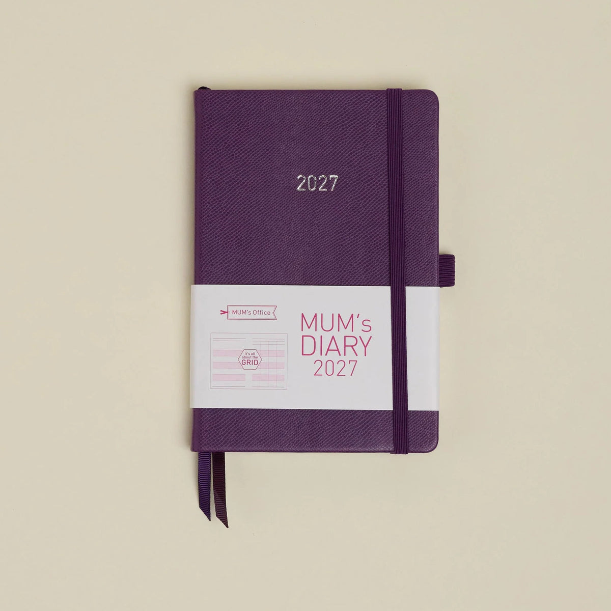 MUM's Diary 2027 in Grape, vegan leather cover, week-to-view with 4 column GRID layout