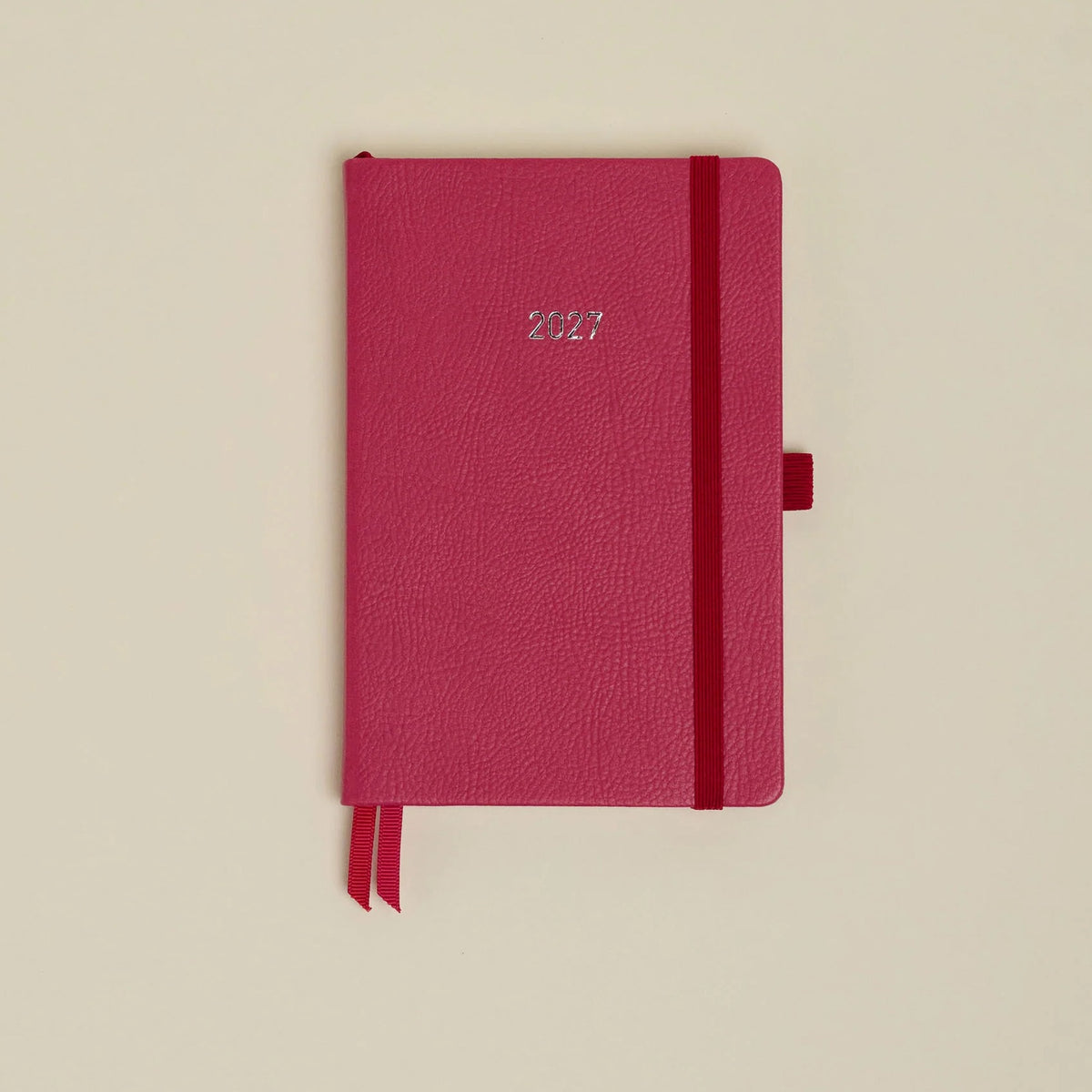 MUM's Diary 2027 in Raspberry, vegan leather cover, week-to-view with 4 column GRID layout