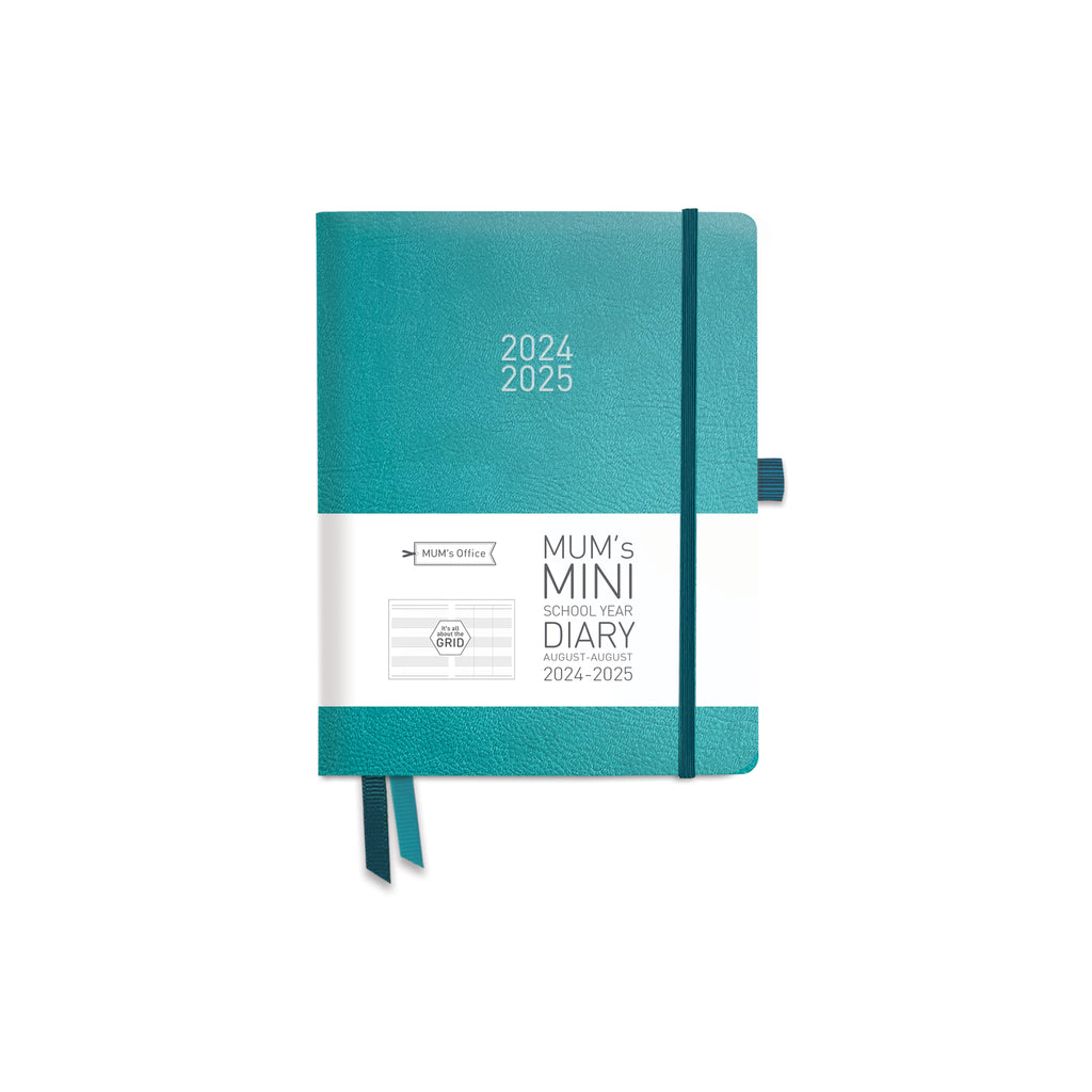MUM's MINI Diary 2024-25: Peacock Blue printed with GREY print