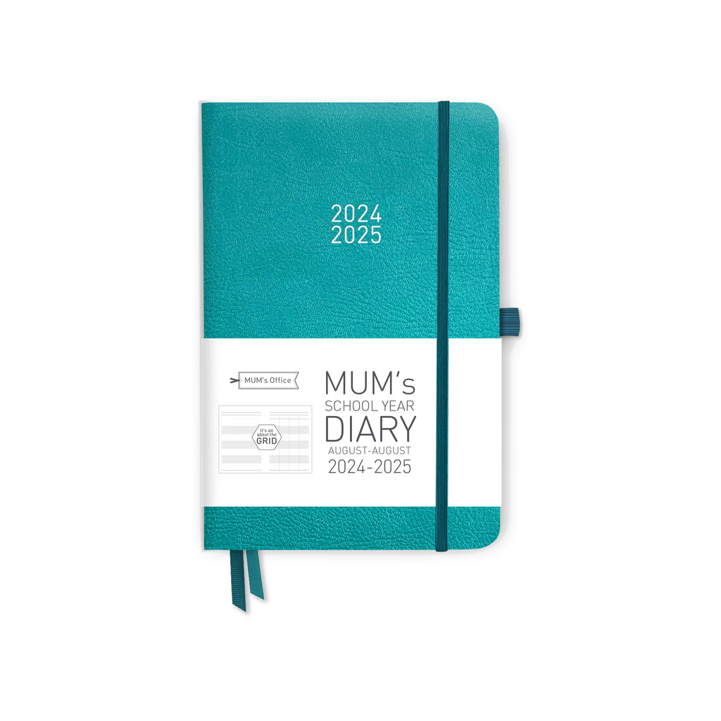 MUM's School Year Diary 2024-25: Peacock Blue printed with GREY print