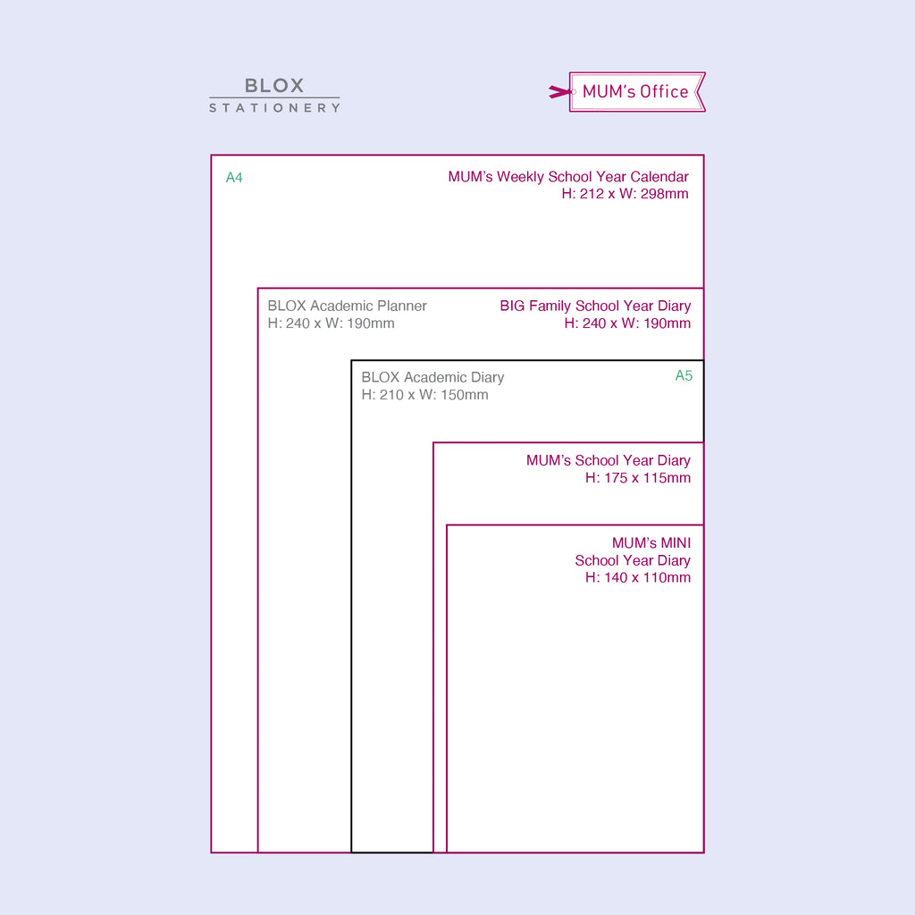 BLOX Stationery-MUM's Office: Size Guide