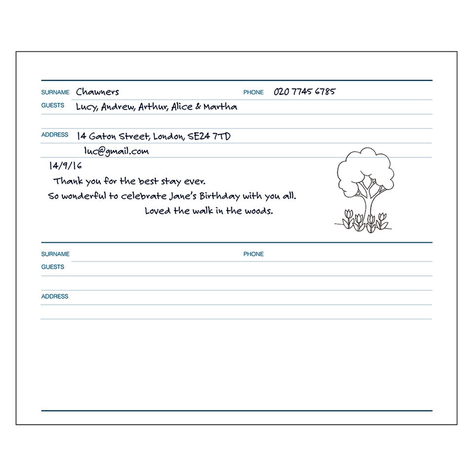 The FAMILY VISITORS Book - Example Page